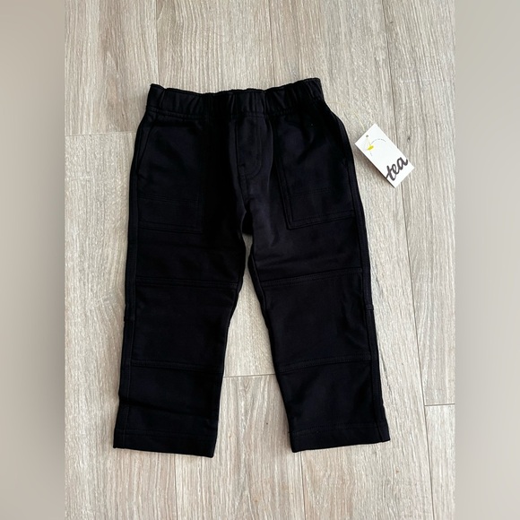 NWT Tea Collection Boys Playwear Pants Jet Black French Terry Cotton - Size 2T - Picture 2 of 9